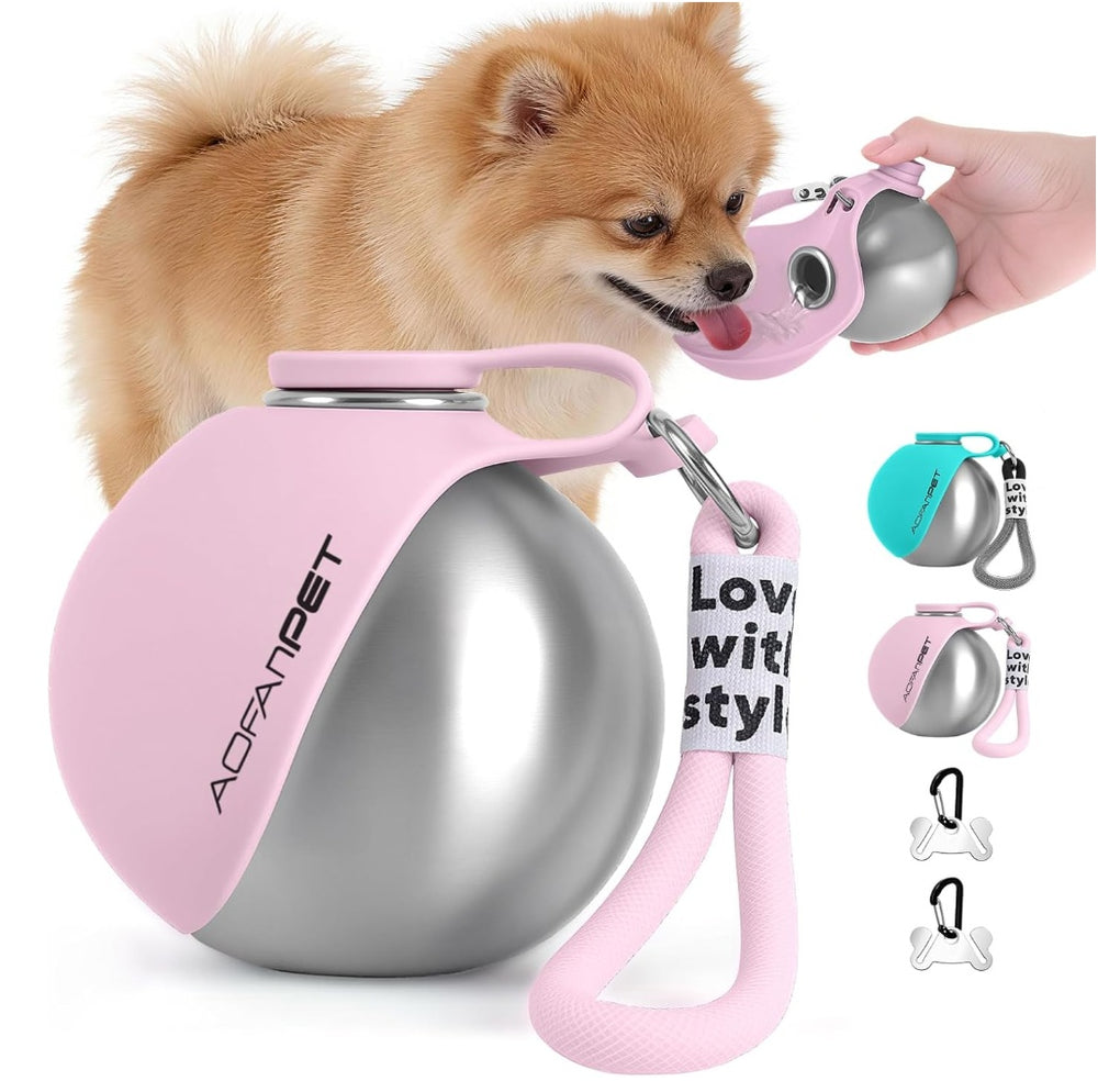 Portable Stainless Steel Dog Water Bottle with Drinking Bowl for Small Dogs and Puppies